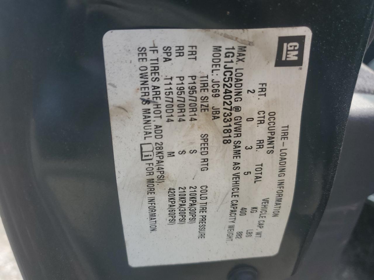 1g1jc524027331818 1G1JC524027331818 2002 Chevrolet Cavalier Base