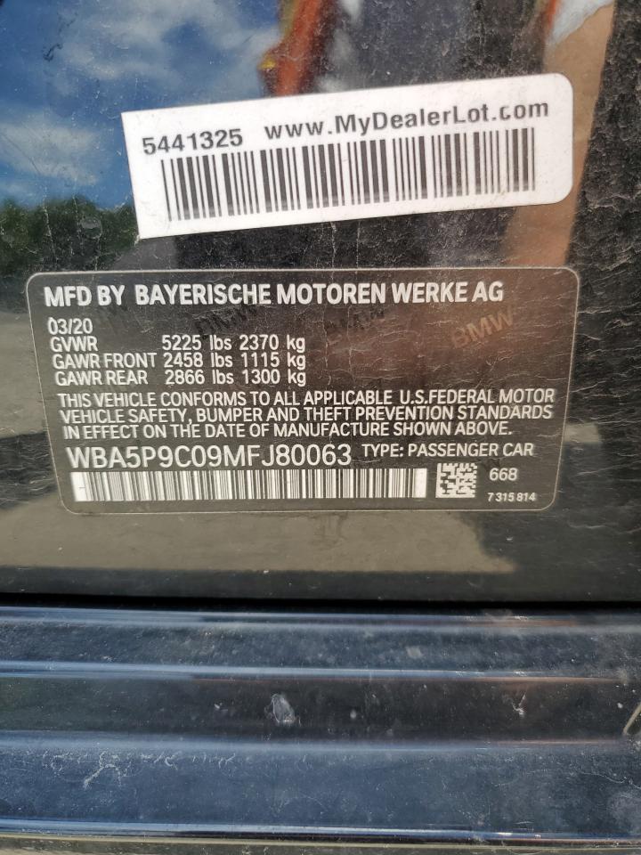 2021 BMW 330Xe VIN: WBA5P9C09MFJ80063 Lot: 64881535