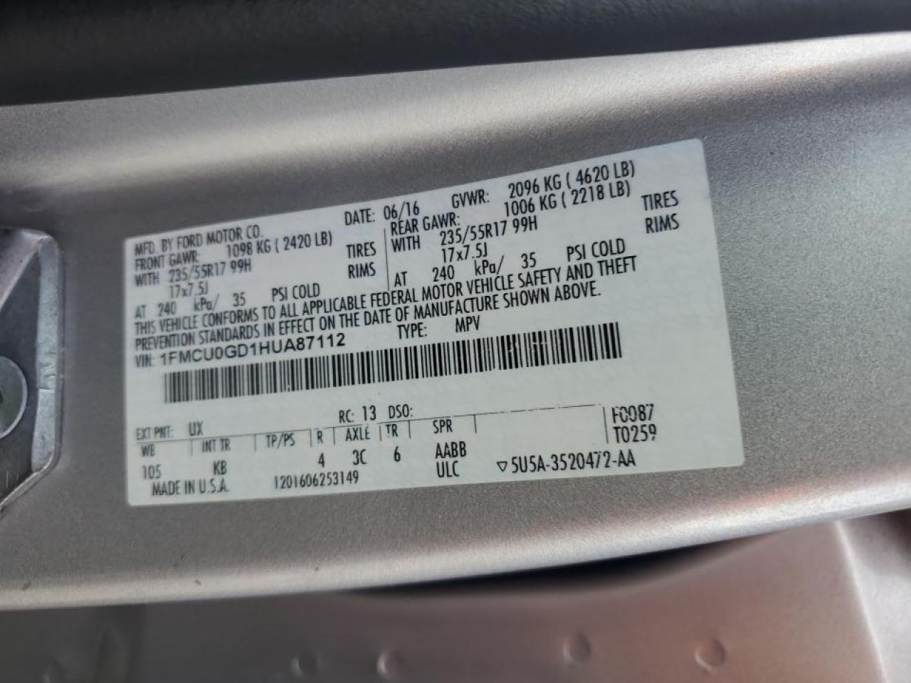 2017 Ford Escape Se VIN: 1FMCU0GD1HUA87112 Lot: 64605885