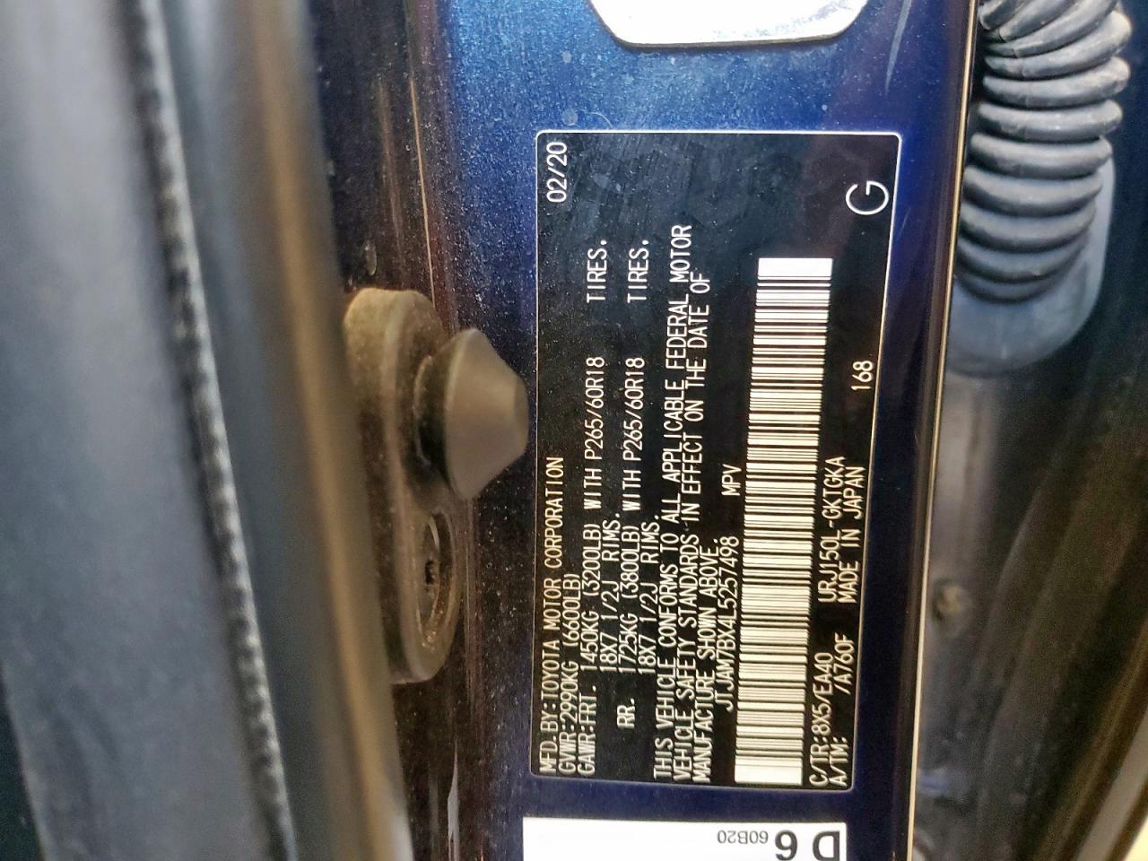 2020 Lexus Gx 460 Premium VIN: JTJAM7BX4L5257498 Lot: 64455065