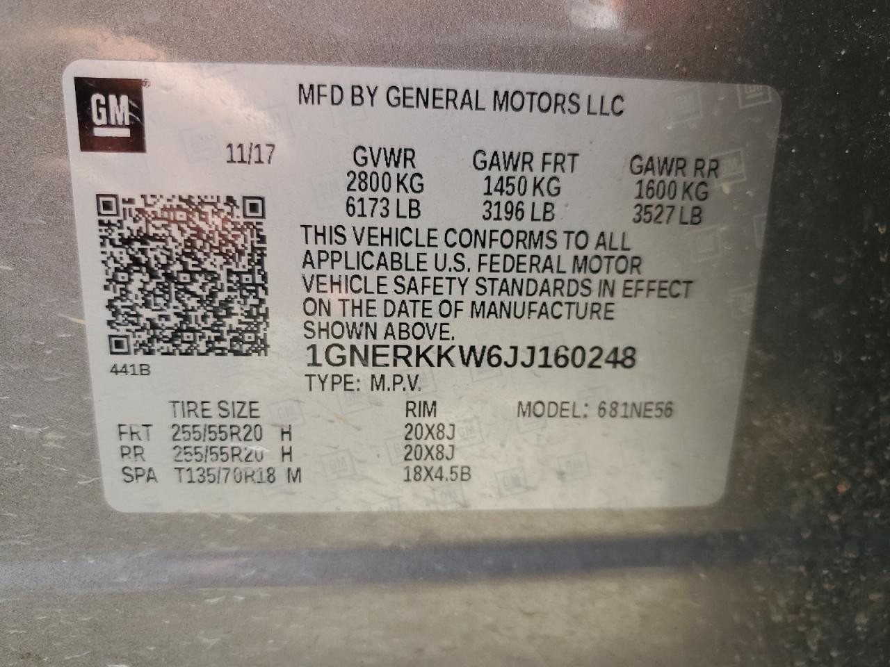 2018 Chevrolet Traverse Premier VIN: 1GNERKKW6JJ160248 Lot: 64592845