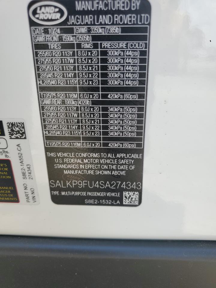 SALKP9FU4SA274343 2025 Land Rover Range Rover Se