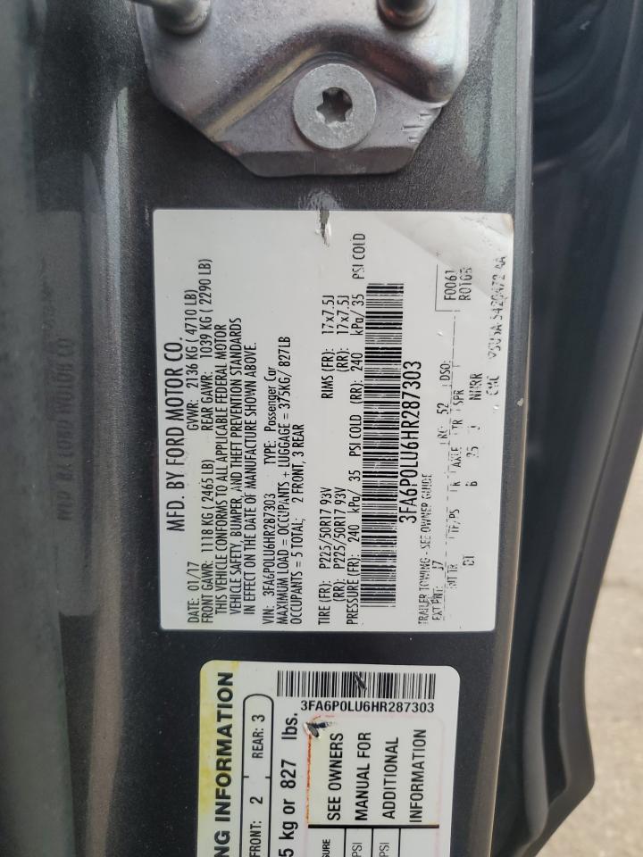 2017 Ford Fusion Se Hybrid VIN: 3FA6P0LU6HR287303 Lot: 65275505