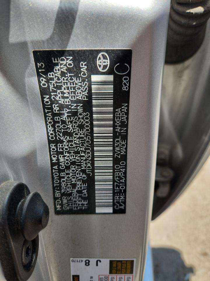 2013 Toyota Prius VIN: JTDKN3DU7D5700003 Lot: 63239835