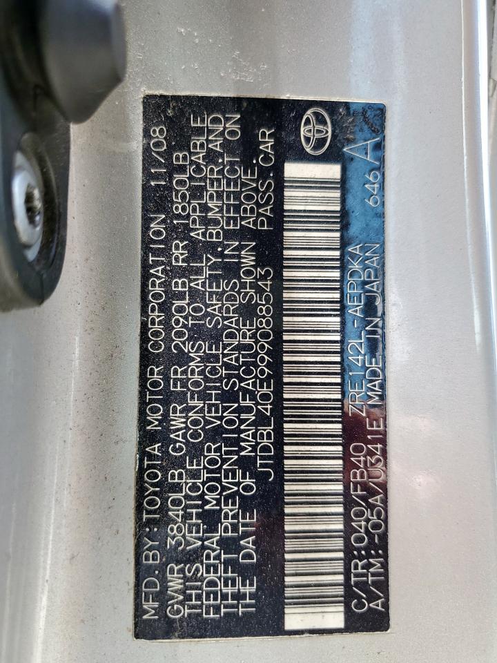 2009 Toyota Corolla Base VIN: JTDBL40E999088543 Lot: 64934585