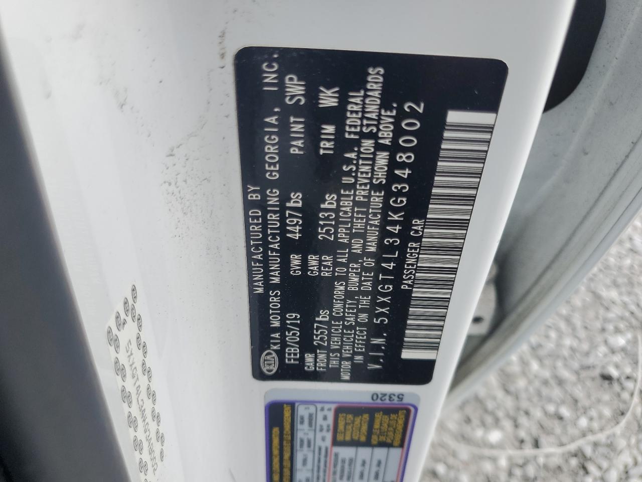2019 Kia Optima Lx VIN: 5XXGT4L34KG348002 Lot: 66441985