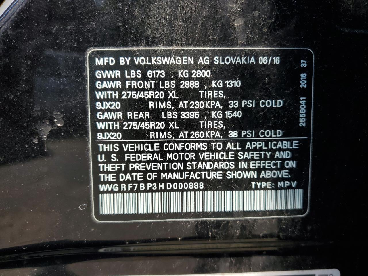 2017 Volkswagen Touareg Wolfsburg VIN: WVGRF7BP3HD000888 Lot: 62648915