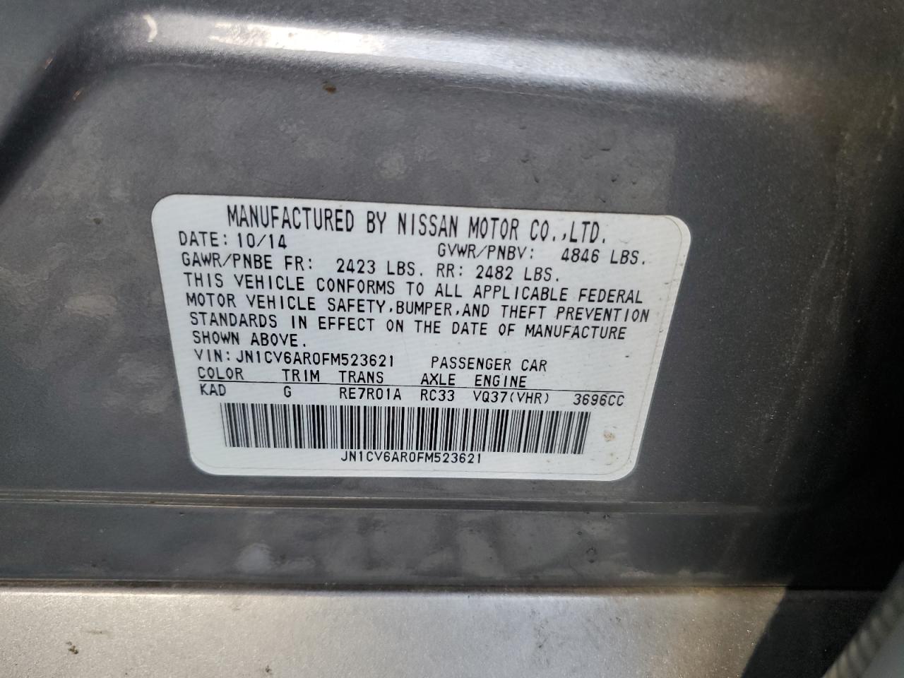 2015 Infiniti Q40 VIN: JN1CV6AR0FM523621 Lot: 63290205