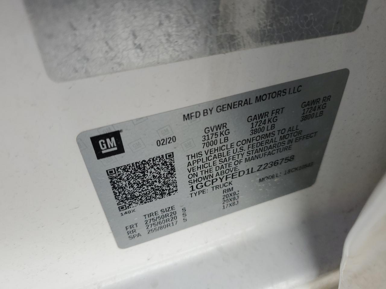 1GCPYFED1LZ236758 2020 Chevrolet Silverado K1500 Lt Trail Boss
