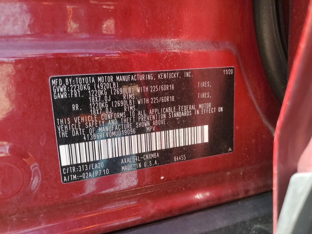 2021 Toyota Rav4 Xle Premium VIN: 4T3B6RFV0MU019096 Lot: 64752635