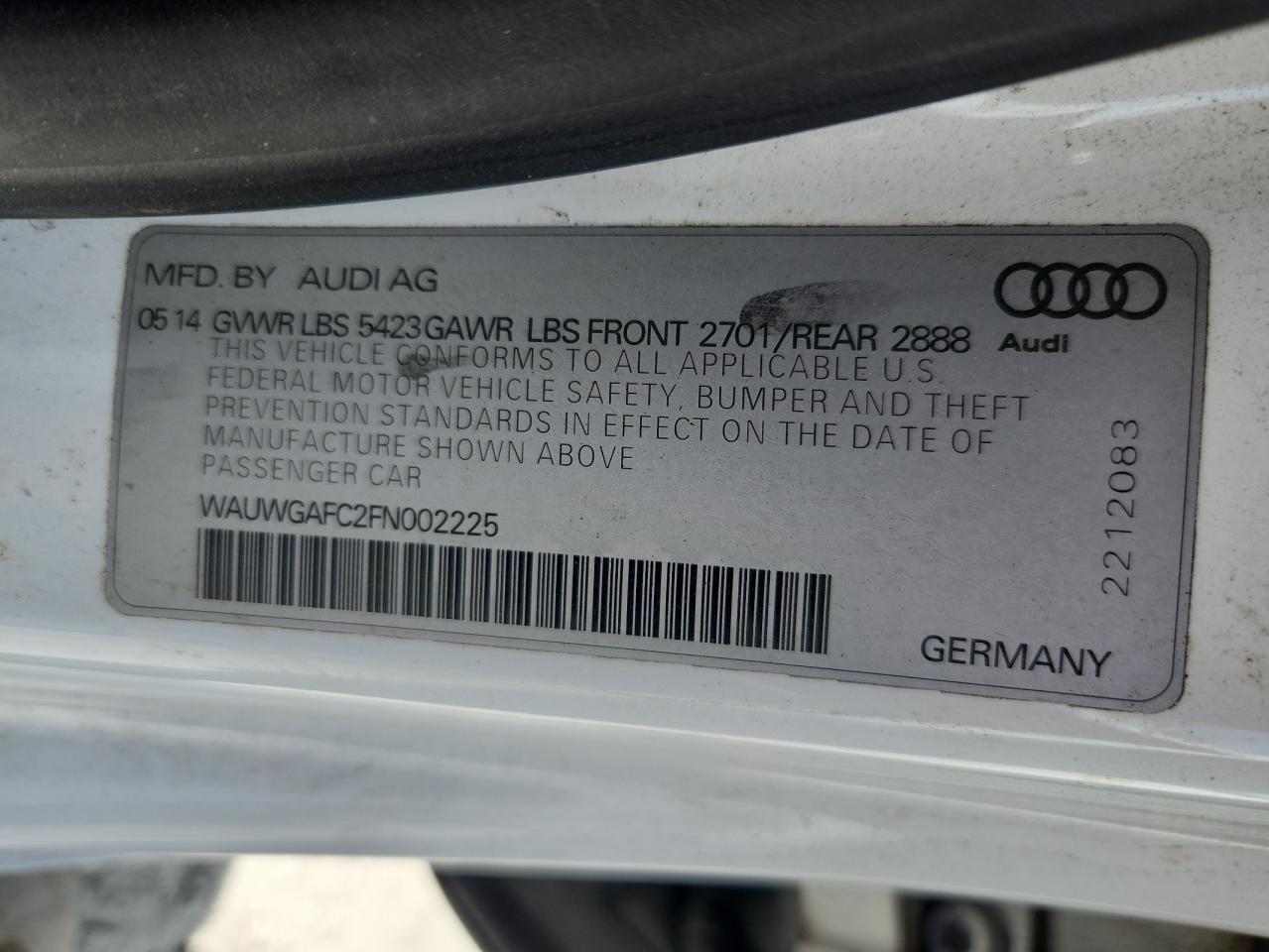 2015 Audi A7 Premium Plus VIN: WAUWGAFC2FN002225 Lot: 65394595