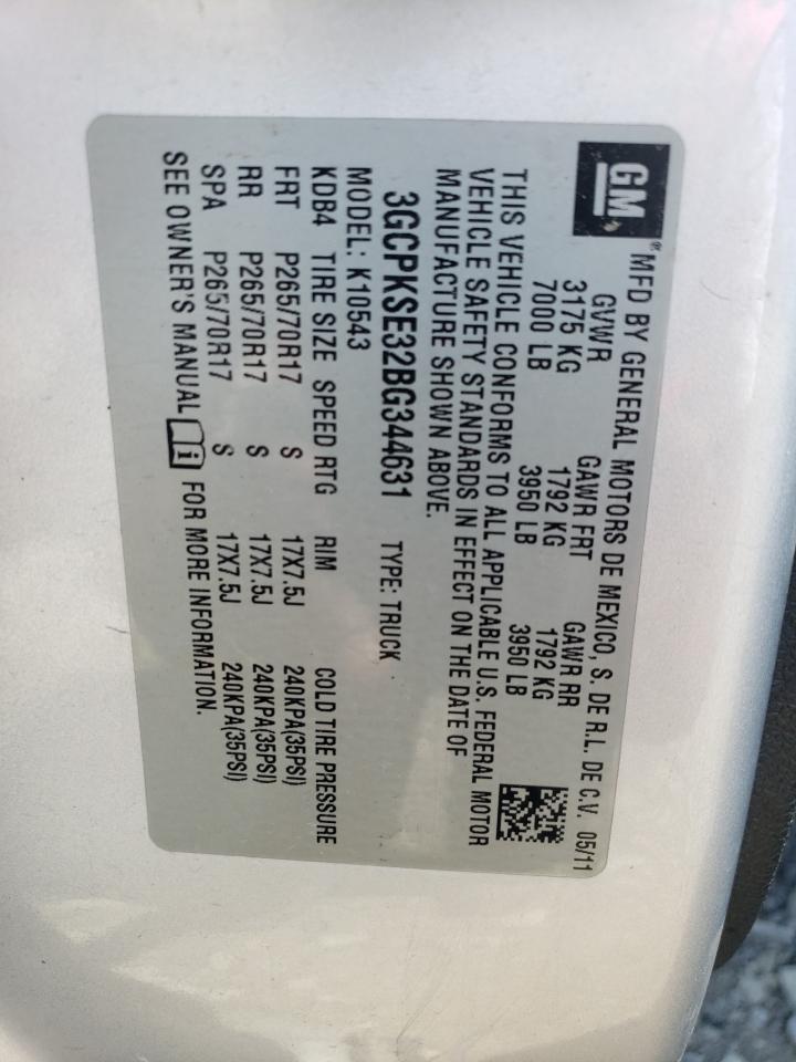 2011 Chevrolet Silverado K1500 Lt VIN: 3GCPKSE32BG344631 Lot: 64602295