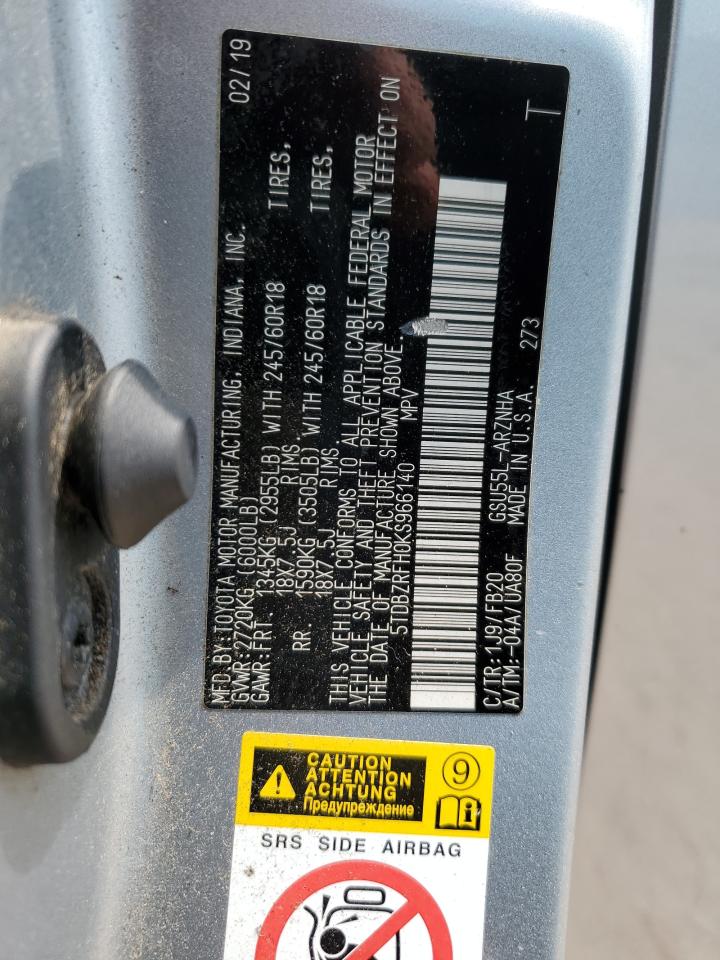 2019 Toyota Highlander Le VIN: 5TDBZRFH0KS966140 Lot: 66856815