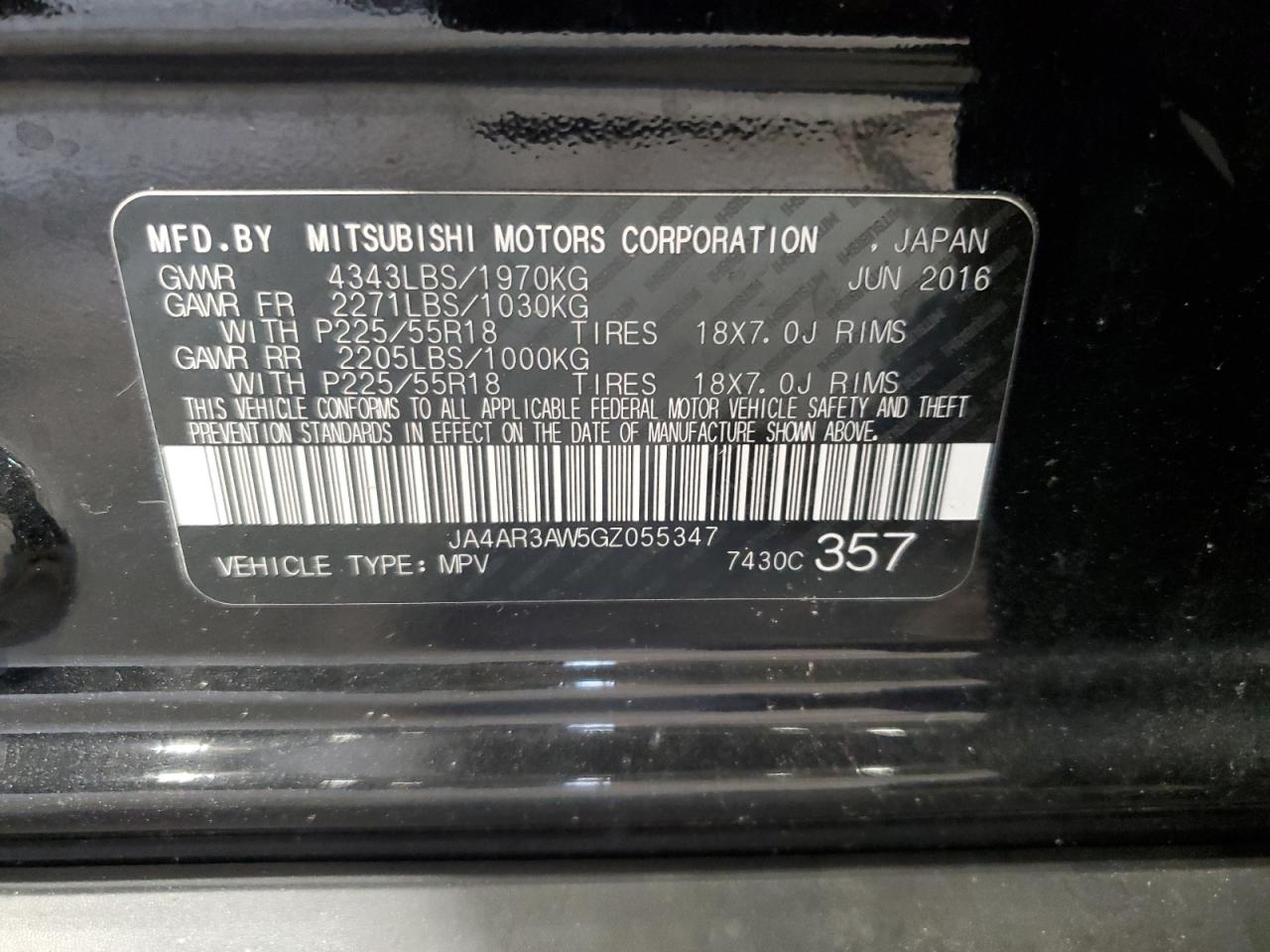 2016 Mitsubishi Outlander Sport Es VIN: JA4AR3AW5GZ055347 Lot: 65222815