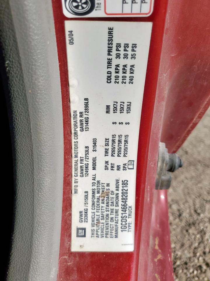 2004 Chevrolet Colorado VIN: 1GCDS146648202185 Lot: 64641735