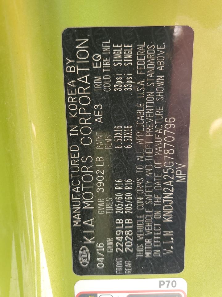 2016 Kia Soul VIN: KNDJN2A25G7870796 Lot: 65624845