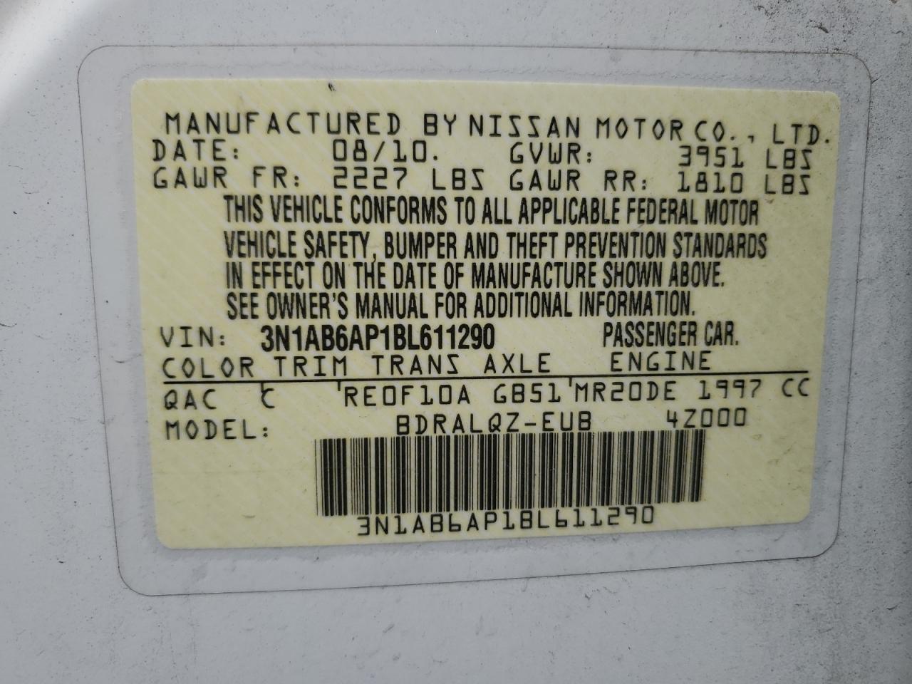 2011 Nissan Sentra 2.0 VIN: 3N1AB6AP1BL611290 Lot: 64865755