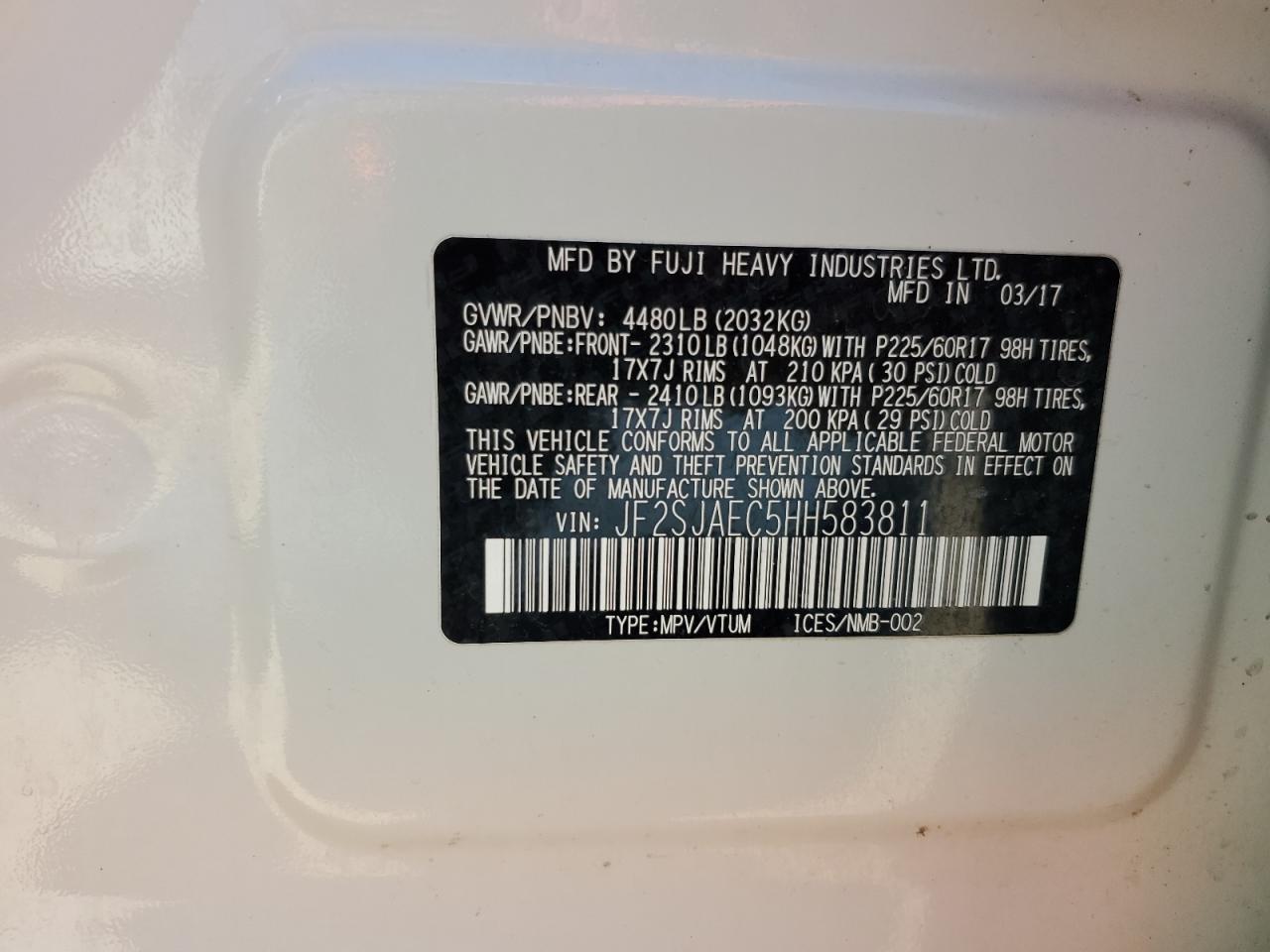 2017 Subaru Forester 2.5I Premium VIN: JF2SJAEC5HH583811 Lot: 63410345