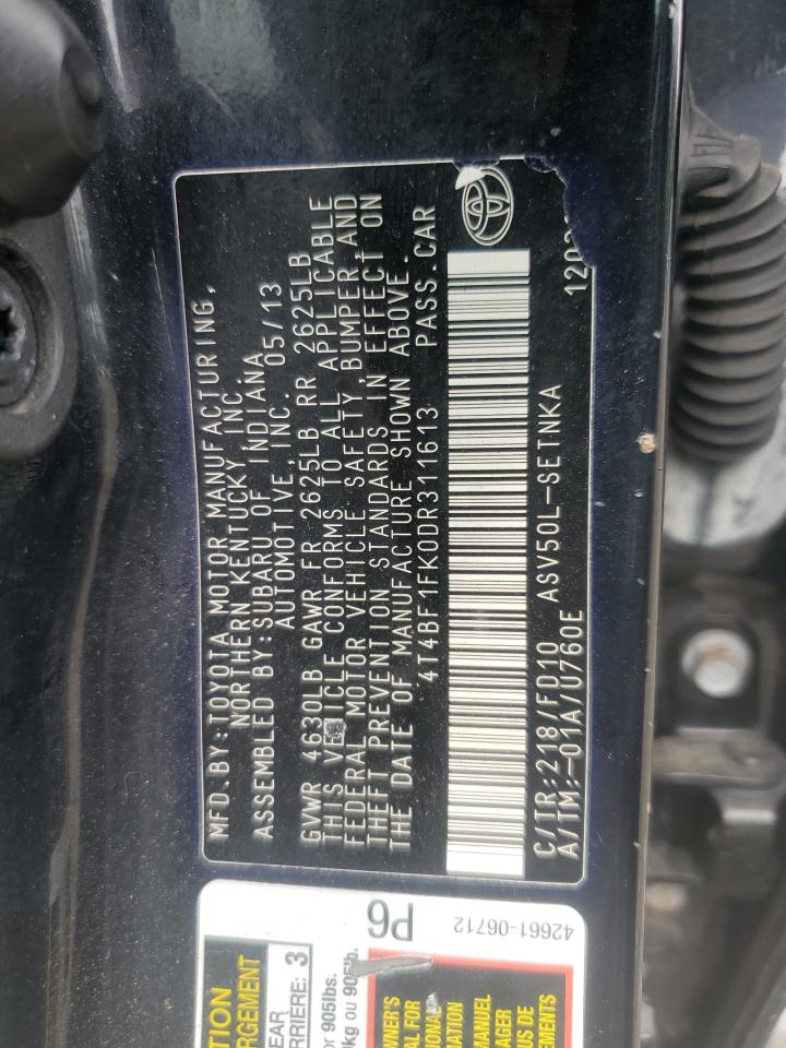 2013 Toyota Camry L VIN: 4T4BF1FK0DR311613 Lot: 64074795