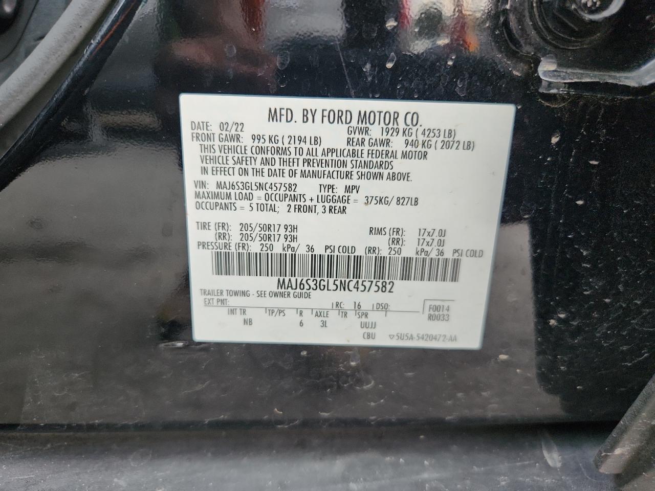 2022 Ford Ecosport Se VIN: MAJ6S3GL5NC457582 Lot: 63635185