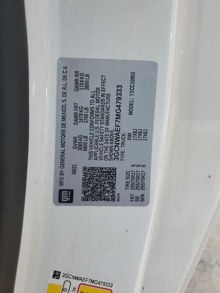 2021 Chevrolet Silverado C1500 VIN: 3GCNWAEF7MG479333 Lot: 63335685