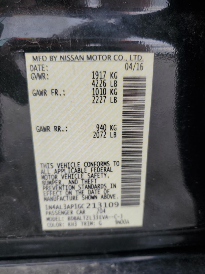 2016 Nissan Altima 2.5 VIN: 1N4AL3AP1GC213109 Lot: 65223885