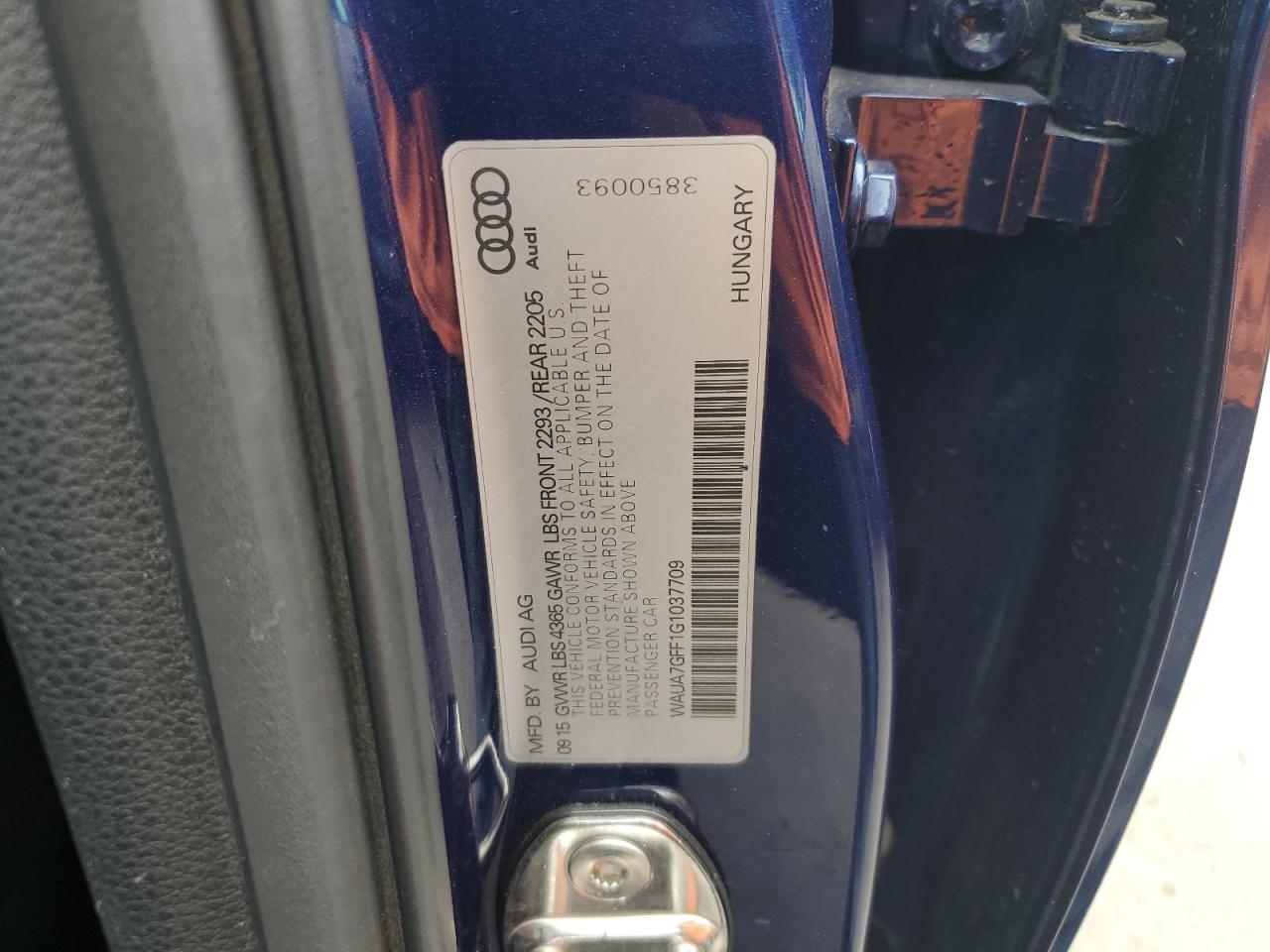 2016 Audi A3 Premium VIN: WAUA7GFF1G1037709 Lot: 64241015