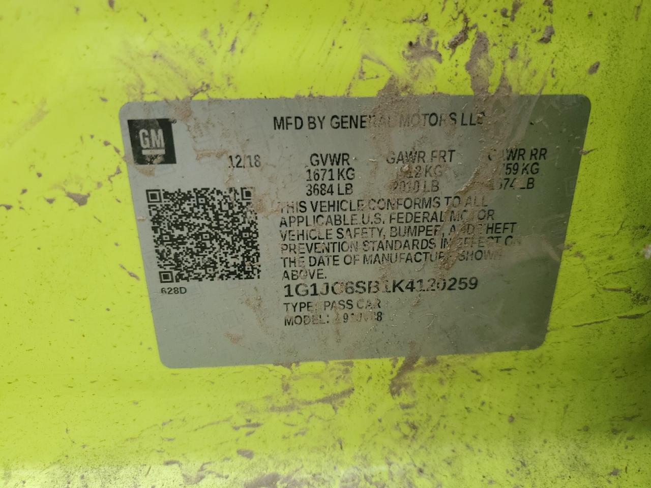 2019 Chevrolet Sonic Lt VIN: 1G1JC6SB1K4120259 Lot: 63714755
