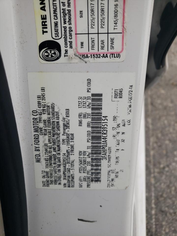 2012 Ford Fusion Sel VIN: 3FAHP0JA4CR395154 Lot: 64944495
