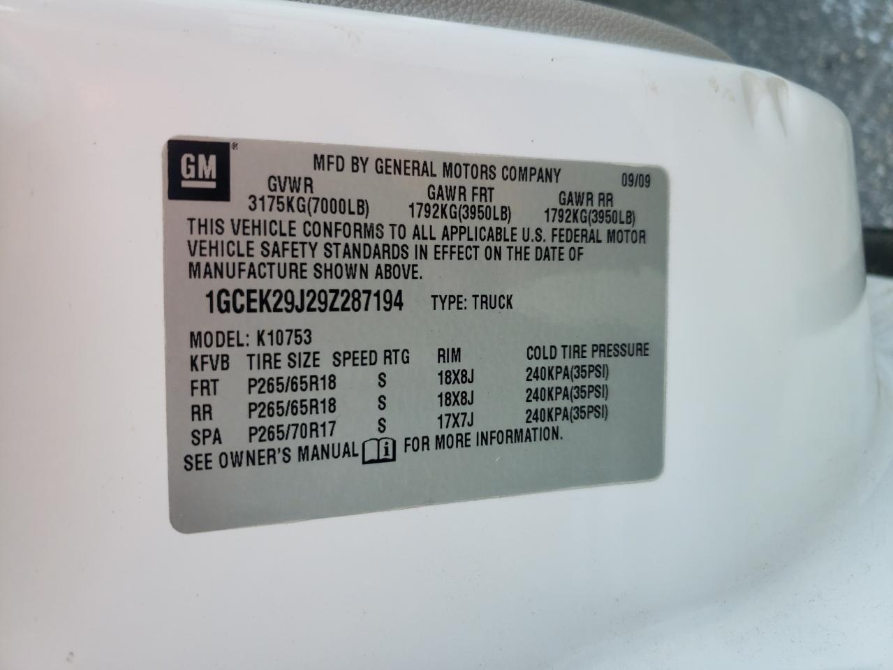 2009 Chevrolet Silverado K1500 Lt VIN: 1GCEK29J29Z287194 Lot: 64573885