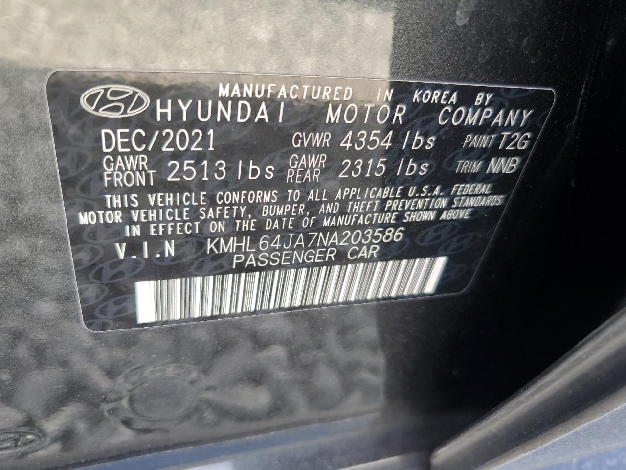 2022 Hyundai Sonata Sel VIN: KMHL64JA7NA203586 Lot: 63779925