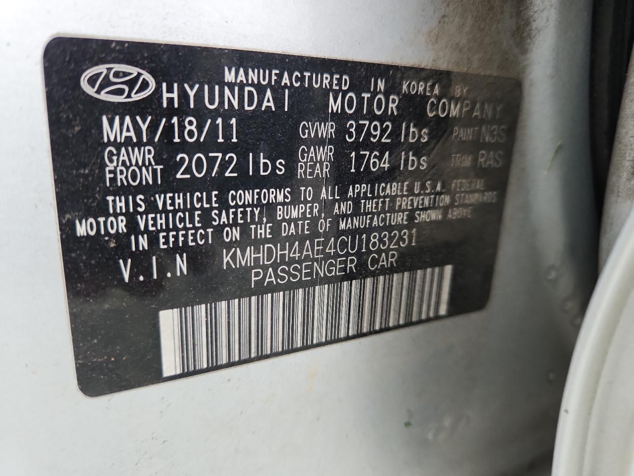 2012 Hyundai Elantra Gls VIN: KMHDH4AE4CU183231 Lot: 63235055