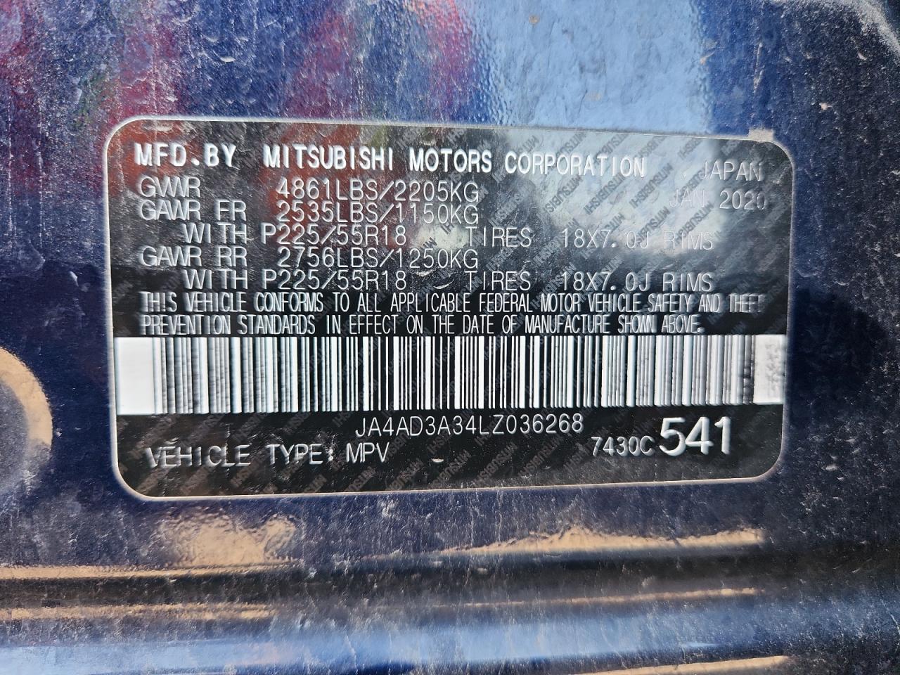 2020 Mitsubishi Outlander Se VIN: JA4AD3A34LZ036268 Lot: 62946625