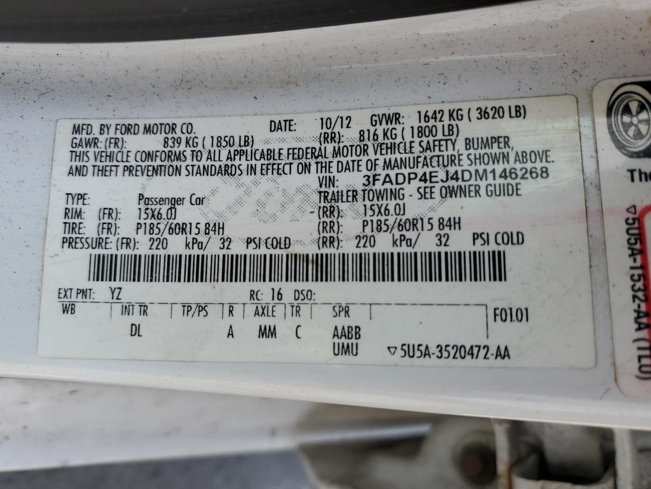 2013 Ford Fiesta Se VIN: 3FADP4EJ4DM146268 Lot: 63925005