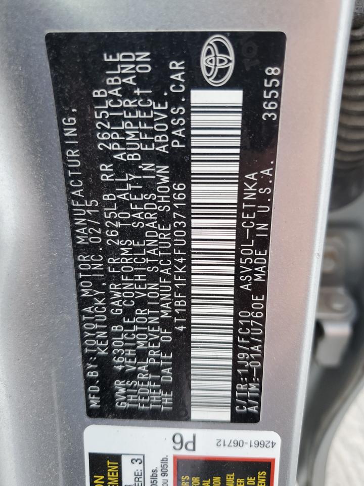 2015 Toyota Camry Le VIN: 4T1BF1FK4FU037166 Lot: 65561095