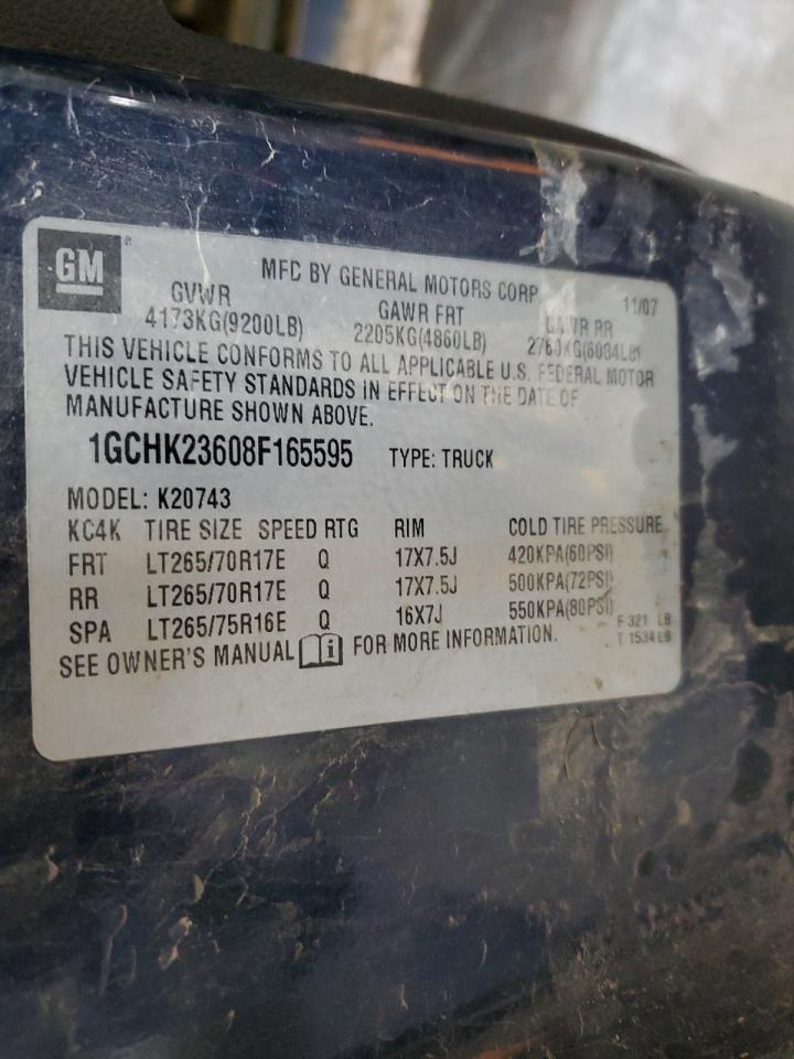 2008 Chevrolet Silverado K2500 Heavy Duty VIN: 1GCHK23608F165595 Lot: 64285565