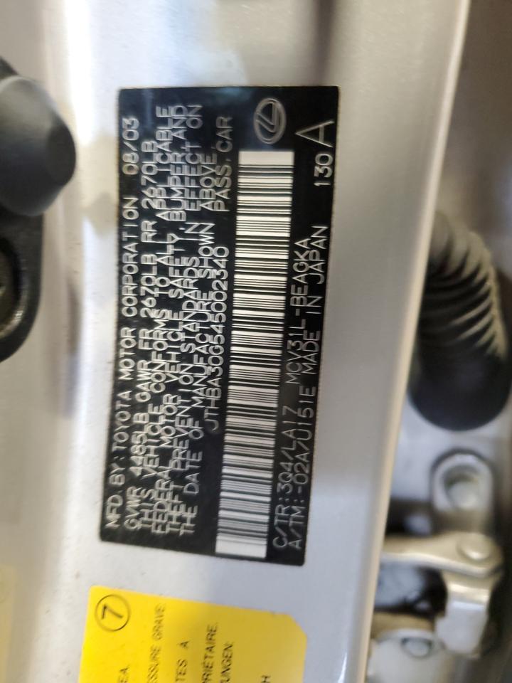 2004 Lexus Es 330 VIN: JTHBA30G545002340 Lot: 63795525