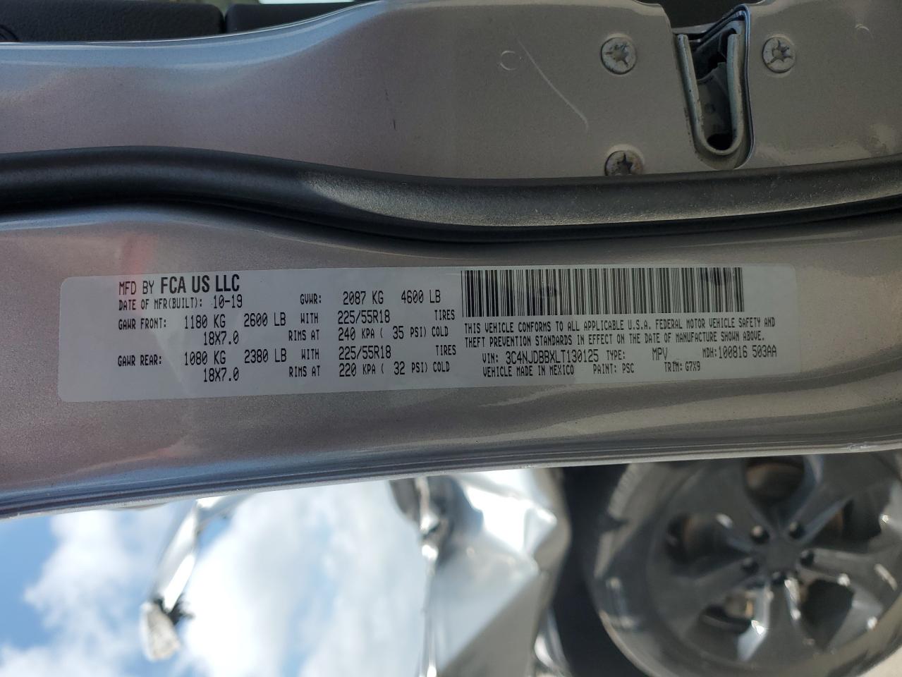 2020 Jeep Compass Latitude VIN: 3C4NJDBBXLT130125 Lot: 64723655