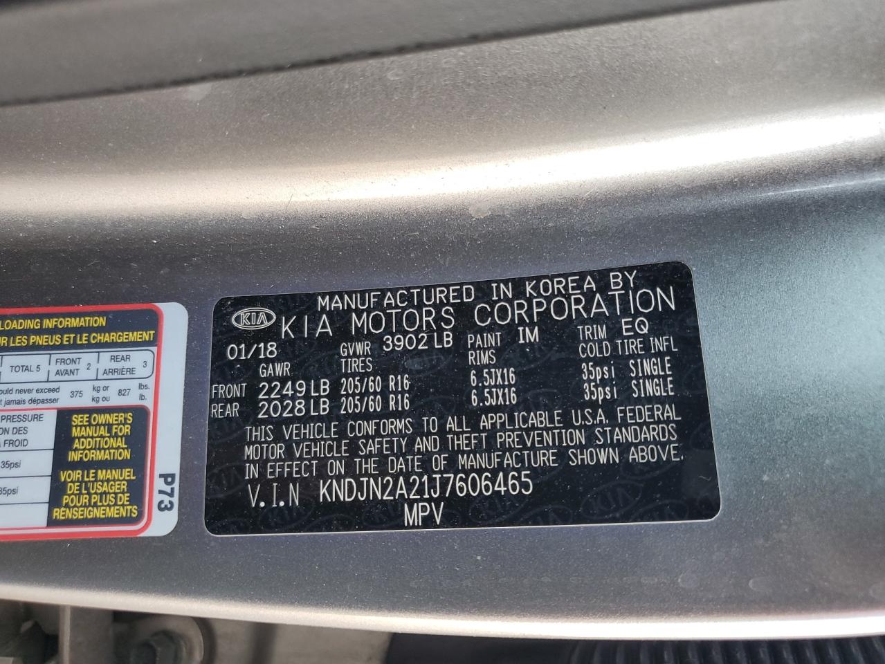 2018 Kia Soul VIN: KNDJN2A21J7606465 Lot: 64983335