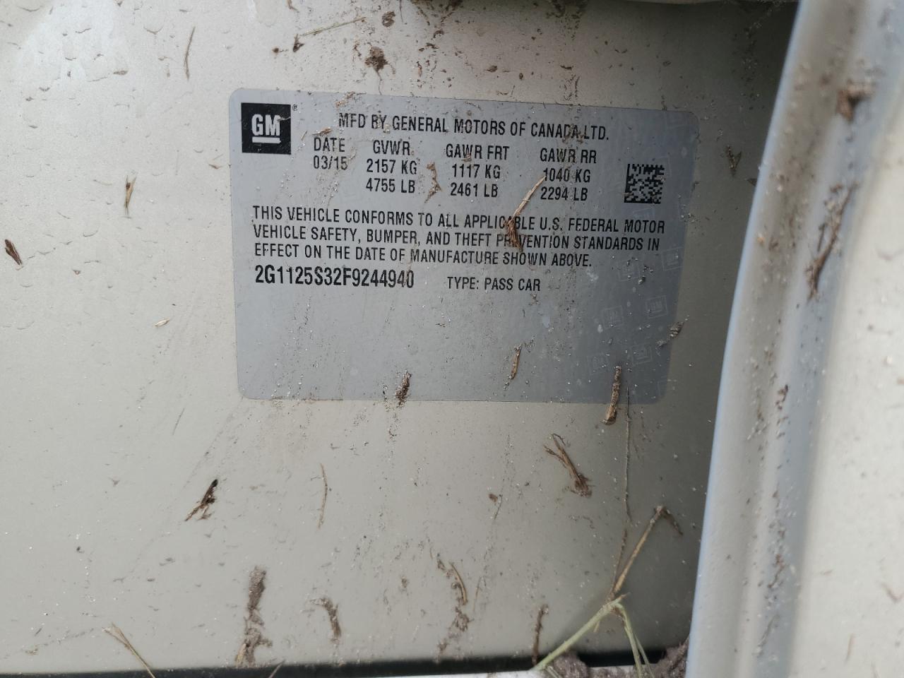 2015 Chevrolet Impala Lt VIN: 2G1125S32F9244940 Lot: 66836715