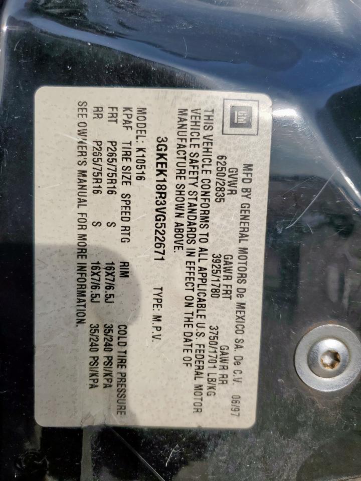 1997 GMC Yukon VIN: 3GKEK18R3VG522671 Lot: 64501665