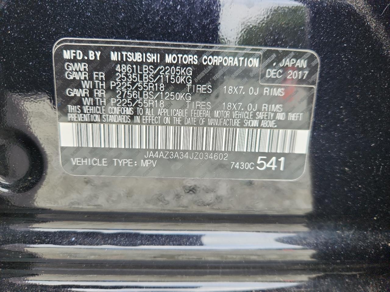 2018 Mitsubishi Outlander Se VIN: JA4AZ3A34JZ034602 Lot: 65316695