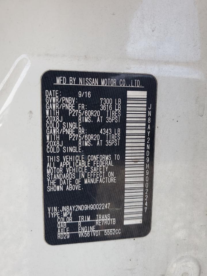 2017 Nissan Armada Sv VIN: JN8AY2ND9H9002247 Lot: 64421405