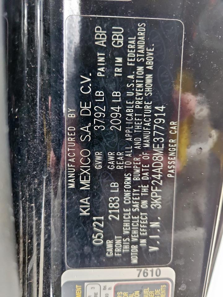2021 Kia Forte Fe VIN: 3KPF24AD8ME377914 Lot: 63860685