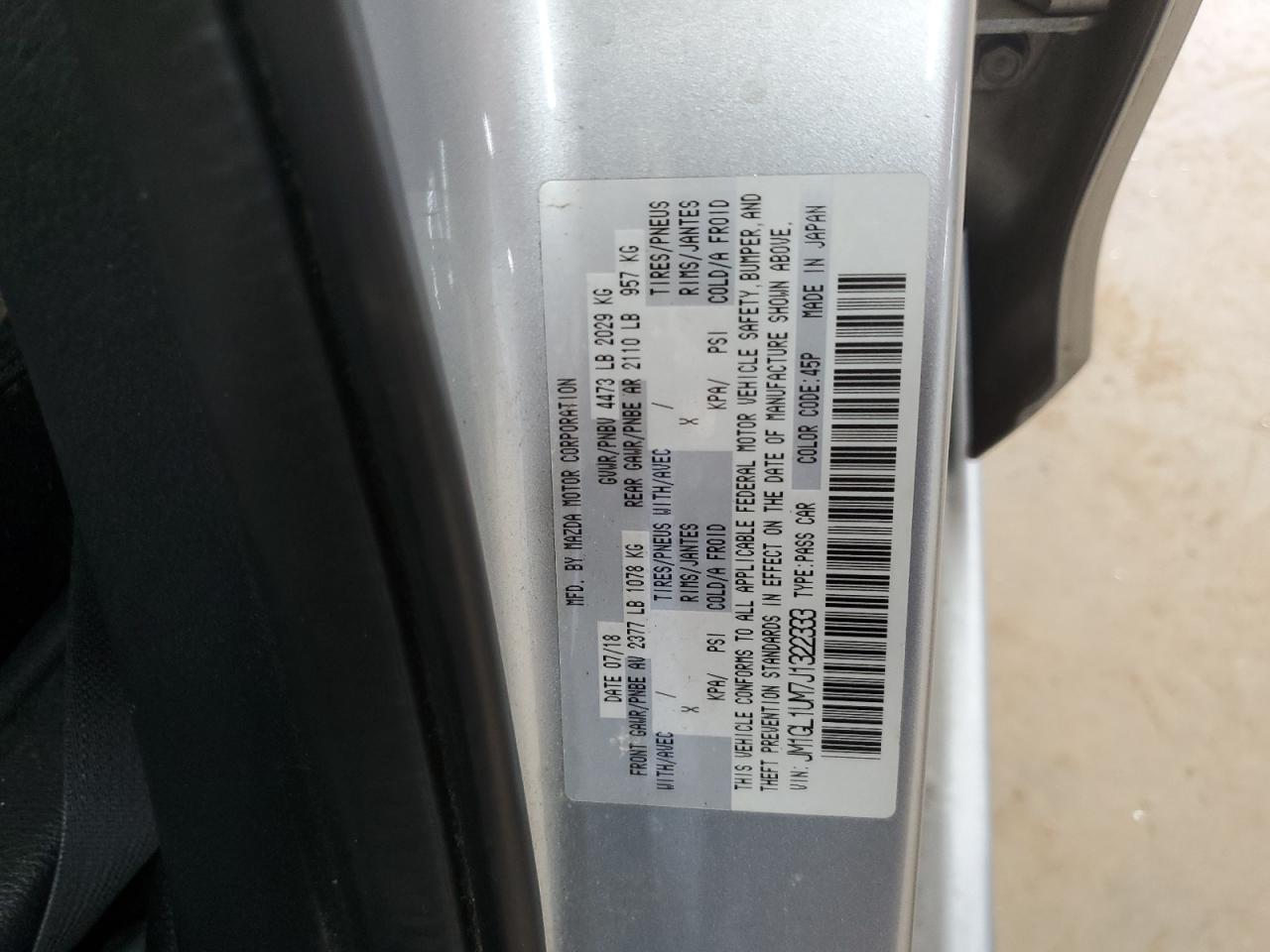 2018 Mazda 6 Sport VIN: JM1GL1UM7J1322333 Lot: 65177035