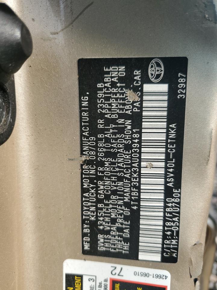 2010 Toyota Camry Base VIN: 4T1BF3EK3AU039481 Lot: 63741595