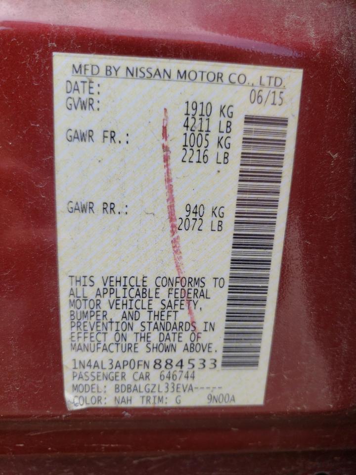2015 Nissan Altima 2.5 VIN: 1N4AL3AP0FN884533 Lot: 64089505