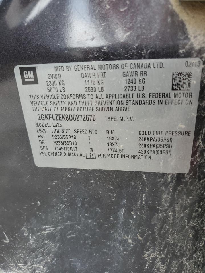 2013 GMC Terrain Denali VIN: 2GKFLZEK8D6272670 Lot: 64007065