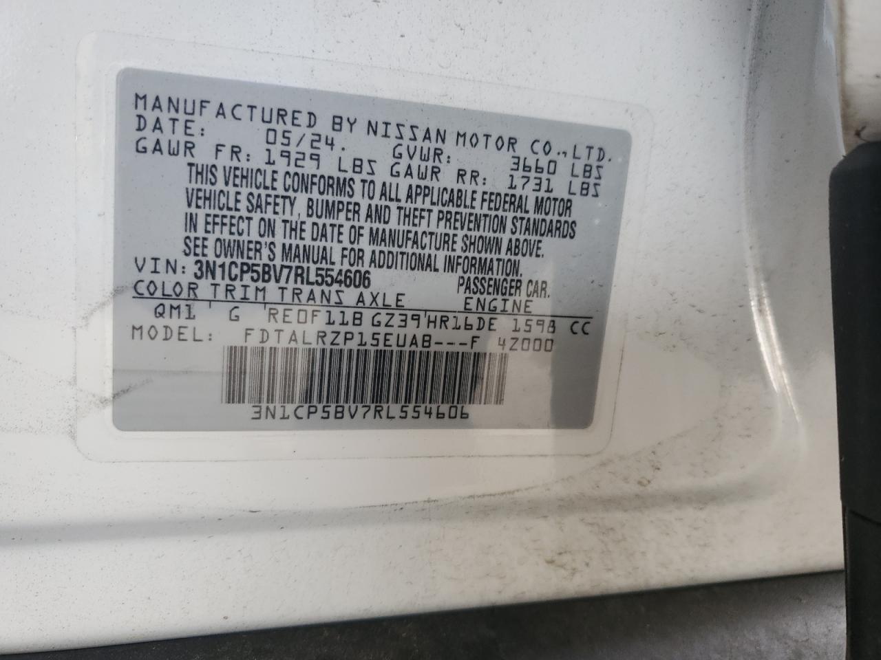 2024 Nissan Kicks S VIN: 3N1CP5BV7RL554606 Lot: 65094885