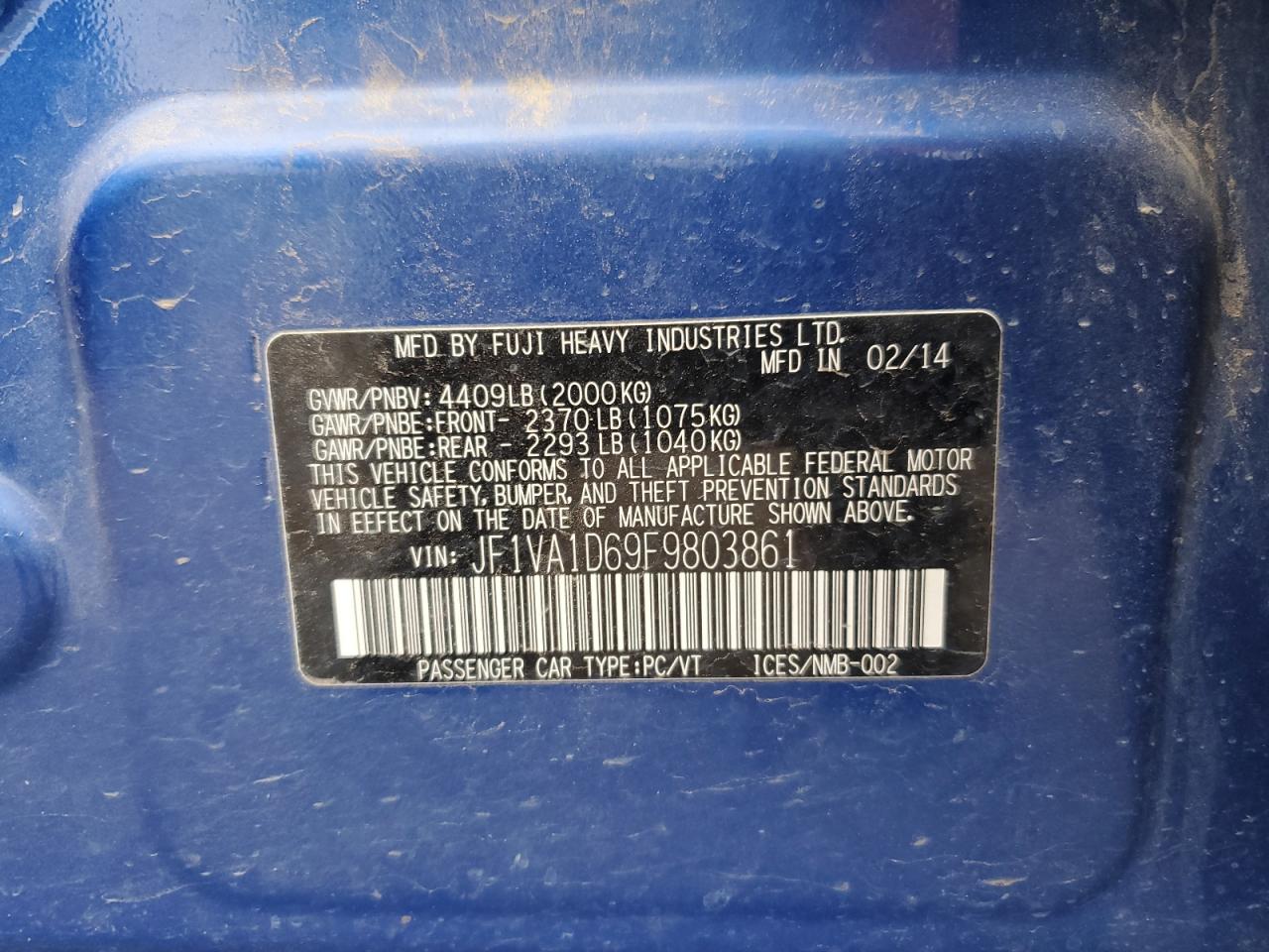2015 Subaru Wrx Premium VIN: JF1VA1D69F9803861 Lot: 64084275
